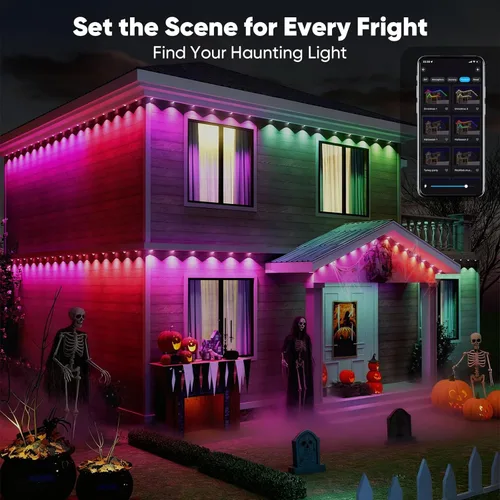 Vista 3 de Luces permanentes inteligentes para exteriores para casa, 50 pies con 30 luces permanentes inteligentes AI RGB+IC para exteriores, 98 escenas