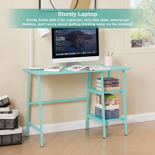 Vista 3 de VECELO Escritorio de 43 pulgadas para computadora en casa y oficina, escritorio moderno y simple con almacenamiento para dormitorio, mesa simple