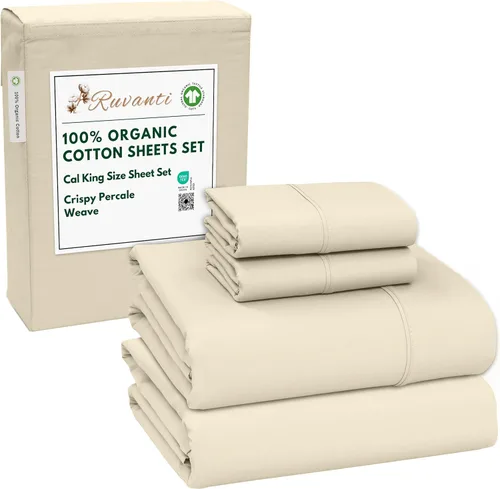 Vista 172 de RUVANTI - Juego de sábanas individual XL, 100% algodón orgánico, percal, certificado GOTS, 3 piezas, bolsillo profundo de 15 pulgadas, frescas