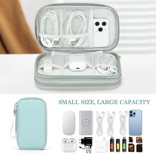Vista 13 de FYY Organizador para accesorios electrónicos, para viajes, para cables, celular y cargadores, estuche portátil, impermeable, doble capa, bolsa