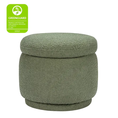 Vista 4 de Babyletto Otomana de almacenamiento Enoki en Olive Boucle, certificado Greenguard Gold y certificado CertiPUR-US