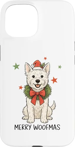 Merry Woofmas White Terrier Dog Santa Hat Christmas Cute Dog Case for iPhone 15