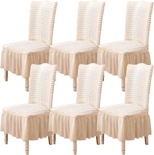 Vista 41 de Qubjus Juego de 2 fundas elásticas para sillas de comedor con falda, extraíbles y lavables, para sillas de cocina, juego de fundas protectoras