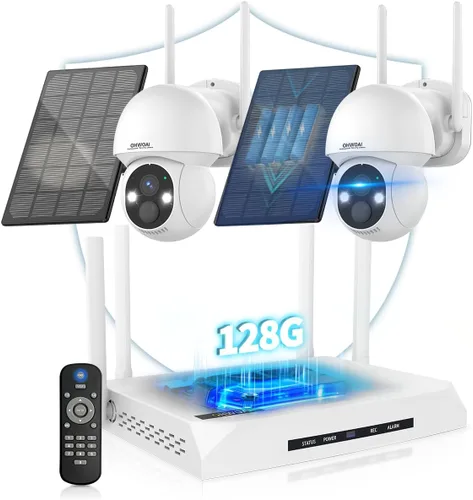 《100% alimentado por energía solar y audio bidireccional》Sistema de cámara PTZ inalámbrica para exteriores, cámaras con batería de 4MP alimentadas