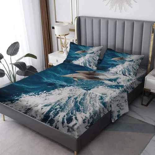 zcsm Dolphin Sheets Queen - Sábanas de microfibra suave con bolsillo profundo y patrón sin arrugas, 4 piezas (1 sábana bajera, 1 sábana encimera, 2