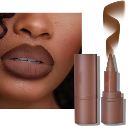 Vista 24 de BAISEN DIARY 2 en 1 doble punta mate delineador de labios y brillo de labios, lápiz combinado de labios marrón nude degradado, delineador de labios