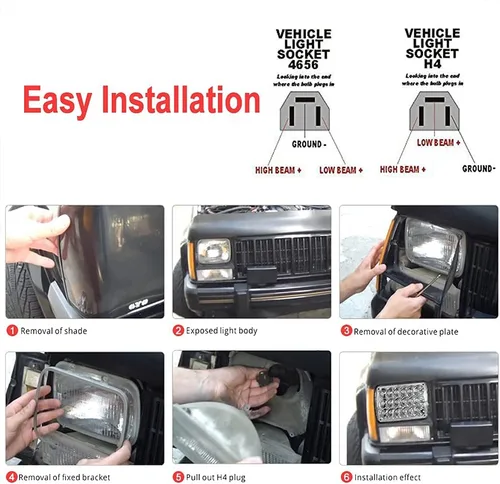 Vista 7 de H6054 Faros LED 5x7 Montaje de faros delanteros Hi/Bajo H4 9003 Plug Rectangular Delantero Faros LED Faros para Jeep Wrangler XJ Faros Chevrolet