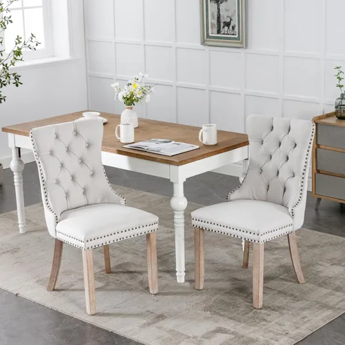 Vista 328 de ODUSE-DAILY - Juego de 2 sillas de cocina y comedor de terciopelo beige, con capitoné, tapizadas en terciopelo, estructura de madera maciza