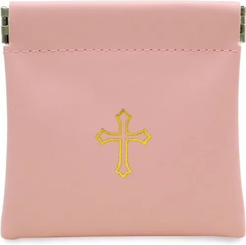 Vista 16 de Bolsa de rosario con tapa apretable, piel sintética negra con impresión cruzada