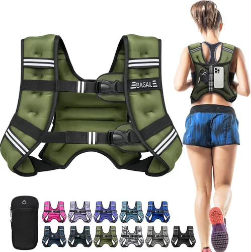 Vista 28 de BAGAIL Chaleco con peso de 5, 8, 10, 12, 15, 20, 25, 30 lbs, para caminar y perder peso, reflectante, con bolsa para teléfono, para mujeres