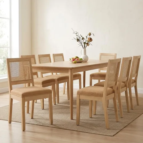 Vista 22 de French Country Dining Chairs Set of 2, Linen Upholstered Cane Back, Amber Soft linen upholstered seat with thick foam padding provides comfortable