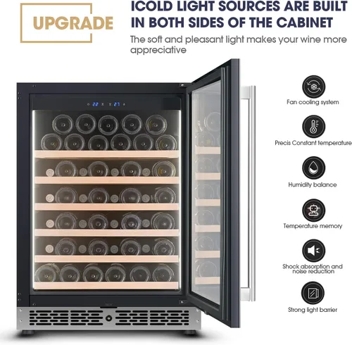 Vista 3 de Undercounter Wine Fridge - Compact 24-Inch Wide, Powerful & Quiet Compressor, 53 Bottle Capacity - Perfect for Red, White & Sparkling Wines