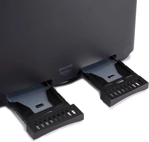 Vista 5 de Amazon Basics Tostadora de 4 rebanadas, con 7 ajustes de tostado, ranuras extra anchas para bagels y panes especiales, bandejas de migas fáciles