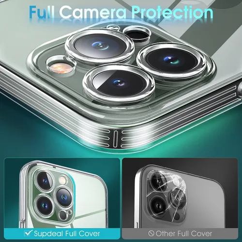 Vista 3 de Supdeal Funda transparente para iPhone 13 Pro, no amarillea, protección de cámara, prueba de caídas de grado militar, transparente, a prueba