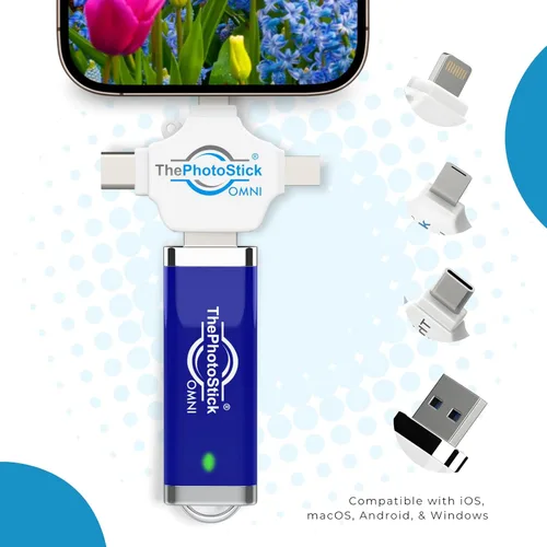 Vista 9 de ThePhotoStick® Omni - Unidad flash USB de 256 GB y Memory Stick – Copia de seguridad de fotos y videos para iPhone, Android, Mac y PC – Conexión