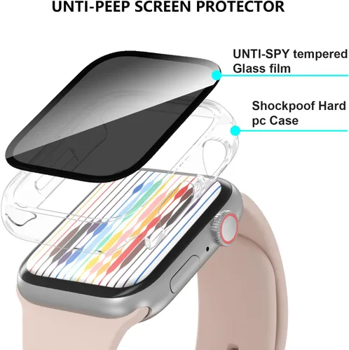 Vista 4 de Cuteey Juego de 2 para Apple Watch Series 9 Series 9 7 Funda Protectora de Pantalla de Privacidad 45mm, Protector de Vidrio Anti-Espía de PC Duro