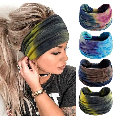 Vista 15 de FULZTEY Diademas Boho para mujer, diademas elásticas vintage con estampado de tela, banda de pelo anudada ancha, bandas de pelo suaves de algodón