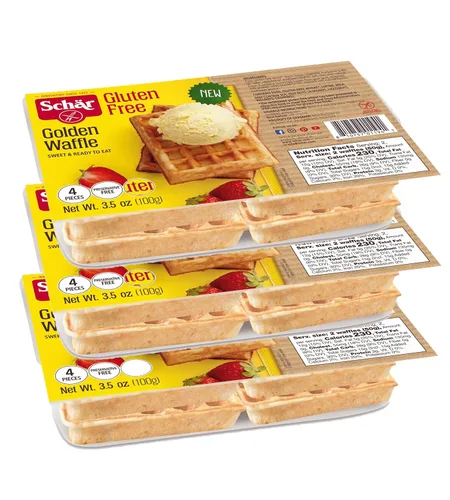 Schar Waffles dorados sin gluten, paquete de 4 | 3 unidades (12 gofres en total)