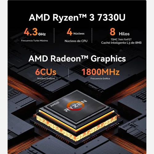 Vista 3 de Beelink EQR5 Mini PC, AMD Ryzen 3 7330U 16G DDR4 500G NVMe M.2 SSD W11 PRO
