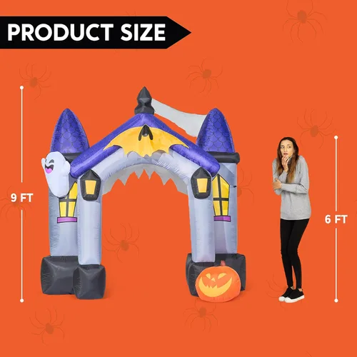 Vista 5 de Joiedomi - Casa embrujada inflable con arco y luces LED integradas, 9 pies de altura, decoración de patio para fiesta de Halloween