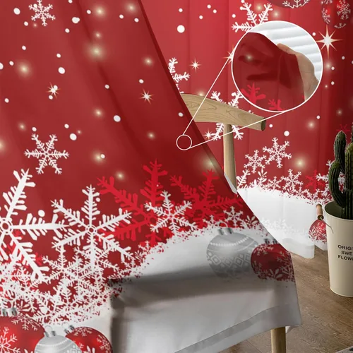 Vista 5 de 2 paneles de cortinas traslúcidas de Navidad de 84 pulgadas de largo, filtrantes de luz, con copos de nieve, cortinas de gasa transparente roja