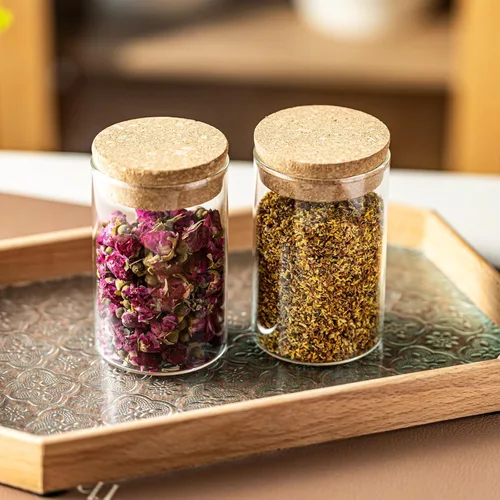 Vista 3 de Recipiente de almacenamiento de vidrio de 10 onzas – Tarros de vidrio herméticos con tapa de corcho, tarros de especias, tarro de caramelo, tarros