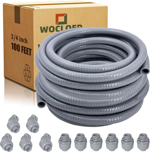 Vista 10 de Conducto hermético a líquidos, kit de conducto eléctrico flexible no metálico de 1/2 pulgada y 25 pies, con 4 conectores de conducto rectos y 3