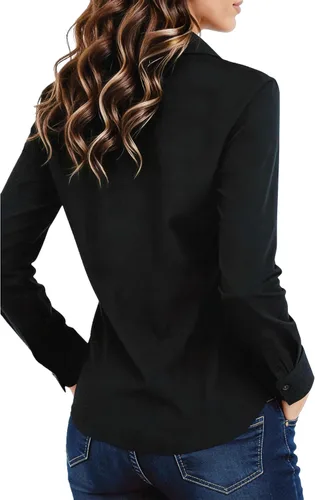 Vista 3 de Camisas básicas de manga larga con botones para mujer, de talla grande, simples, elásticas, camisas formales casuales