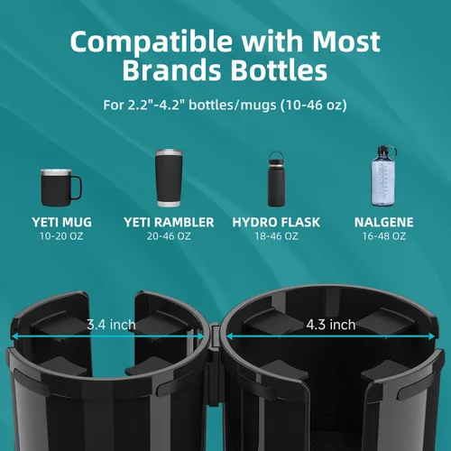 Vista 3 de TYKOR Expansor de portavasos para automóvil, adaptador extensor de portavasos 2 en 1 con base expandible, se adapta a Yeti, Hydroflask, botellas
