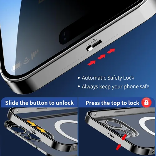 Vista 2 de Funda magnética de privacidad para iPhone 13 Pro Max con anillo de metal CD y bloqueo desplegable automático compatible con MagSafe protección
