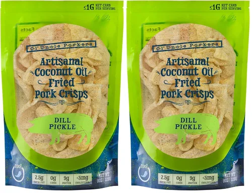 Vista 10 de Ol' Uncle Porkers Cortezas de cerdo aptas para dieta cetogénica fritas en aceite de coco, bolsas de 8 onzas