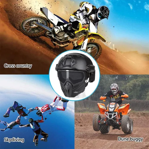 Vista 39 de Casco y máscara de Airsoft, máscara de cara completa con gafas desmontables, casco negro de paintball con soporte NVG y riel lateral, equipo táctico