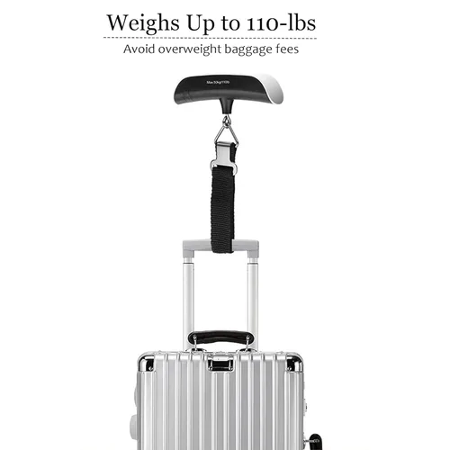 Vista 3 de PCTC Báscula digital de equipaje, pantalla LCD, báscula de equipaje portátil para maletas con mango de pintura de goma, sensor de temperatura, 110