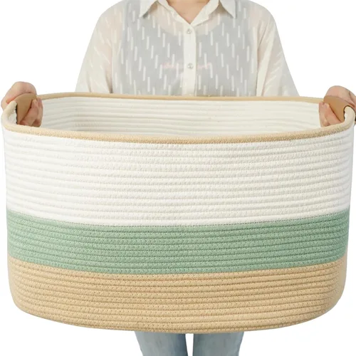 Vista 34 de danpinera Cesta Tejida Grande, Cesta para Mantas de 108 L para Sala de Estar, Contenedor de Guardería para Organizar Juguetes y Ropa Sucia, Cesta