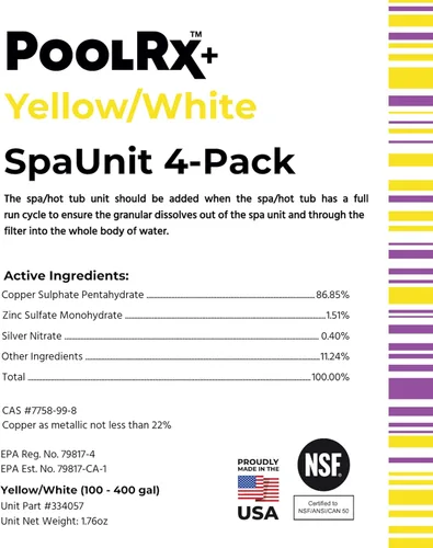 Vista 4 de PoolRx + Paquete de 4 unidades de algicida mineral, control de algas de hasta 6 meses, para 100-400 galones, amarillo y blanco, nueva fórmula