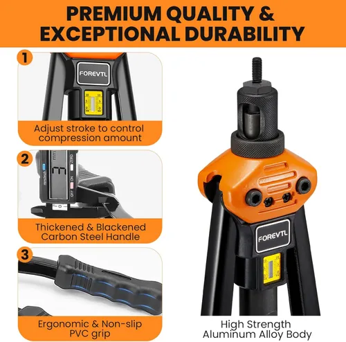 Vista 5 de Kit de herramienta de tuerca de remache FOREVTL, kit de herramienta de remache de 40.6 cm con 13 mandriles métricos y SAE, herramienta manual