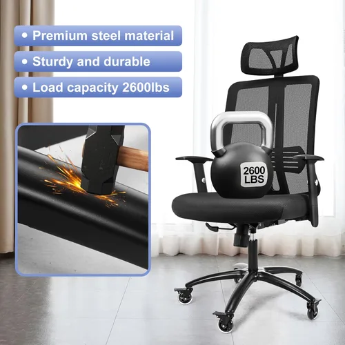 Vista 2 de Frassie Silla de juegos de oficina resistente de 28 pulgadas, pieza de repuesto con 5 ruedas con frenos, patas anchas para computadora y escritorio