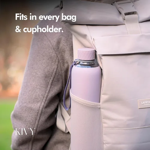 Vista 5 de KIVY Botella de agua de vidrio con funda de silicona de 22 onzas [Con medidas] – Botella de agua de vidrio de borosilicato con tapa de rosca