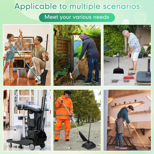 Vista 6 de Weewooday 8 piezas de recogedor vertical de plástico para vestíbulo comercial con mango largo, recogedor vertical de metal, resistente para Negro