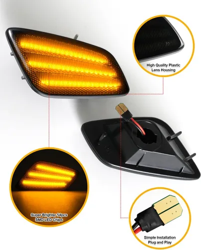 Vista 7 de Luces LED para guardabarros laterales compatibles con Jeep Wrangler TJ 1997-2006, luz intermitente ámbar ahumada, paquete de 2