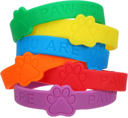 Vista 6 de Jerify 60 pulseras de goma con estampado de patas, pulsera de silicona para regalar a granel, pulseras elásticas de pata de perro, pulsera