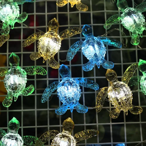 Vista 2 de Guirnalda de luces de tortuga marina de 10 pies, 30 LED, guirnalda de luces de tortuga USB o funciona con pilas con control remoto, luces