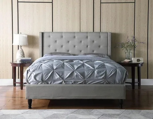 Vista 12 de Base de cama de plataforma tapizada completa con cabecero de 51 pulgadas de alto, cama de tela copetuda con botones, soporte de listones de madera