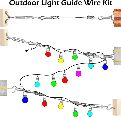 Vista 2 de Kit de colgamiento de luces de cadena YingYa BIS de 165 pies, kit de cable de acero inoxidable 304 - Capacidad resistente de 480 libras, tensores