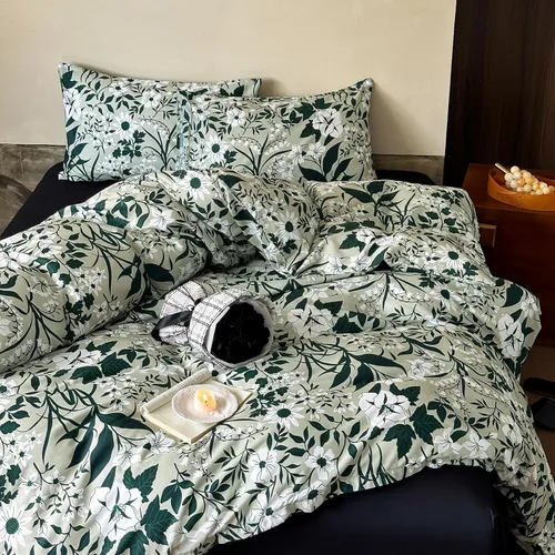 Vista 34 de Helthep Funda de edredón floral tamaño Queen, 100% algodón con estampado de hojas tropicales, funda de edredón botánica con estampado de árbol