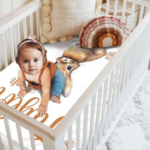 Vista 7 de Sábanas personalizadas para cuna de bebé, sábana bajera ajustable con nombre personalizado para funda de colchón estándar de cuna, paquete de 2