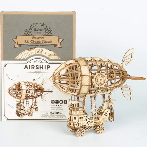 Vista 3 de Rolife Rompecabezas de madera 3D dirigible para niños y adultos, kit de construcción de modelos, rompecabezas educativo, edades 8-10