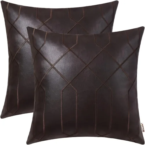 Vista 10 de BRAWARM Fundas de almohada de cuero 16 X 16 pulgadas, paquete de 2 fundas de almohada de cuero sintético negro, fundas de almohada decorativas