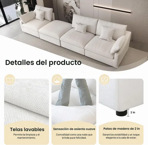 Vista 6 de Sofá seccional modular extragrande, fundas de cojín de sofá en forma de L de 154 pulgadas, fundas de sofá seccional de lino extraprofundas y Gris