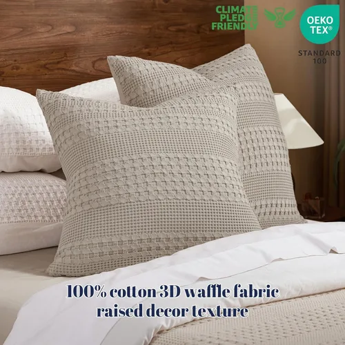 Vista 42 de PHF - Fundas de almohada 100% algodón con tejido gofre europeo, 26 x 26 pulgadas, 2 unidades para decoración elegante del hogar, para cama, sin